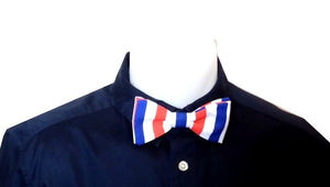 Noeud papillon rayé bleu, blanc, rouge - Effet Noeud Pap