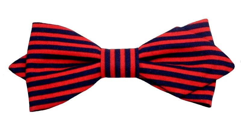 Nœud papillon à rayures élégantes bleu marine et rouge, une combinaison de couleurs classiques pour un style raffiné et intemporel
