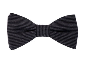 Nœud papillon rayé élégant dans des tons de gris clair et gris foncé, une combinaison de couleurs sophistiquée pour un style intemporel