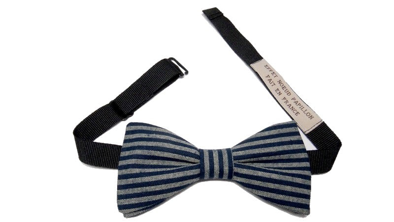 Noeud papillon rayé bleu et gris - Effet Noeud Pap
