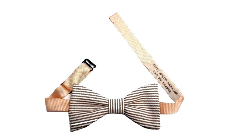 Noeud papillon rayé crème et brun clair - Effet Noeud Pap