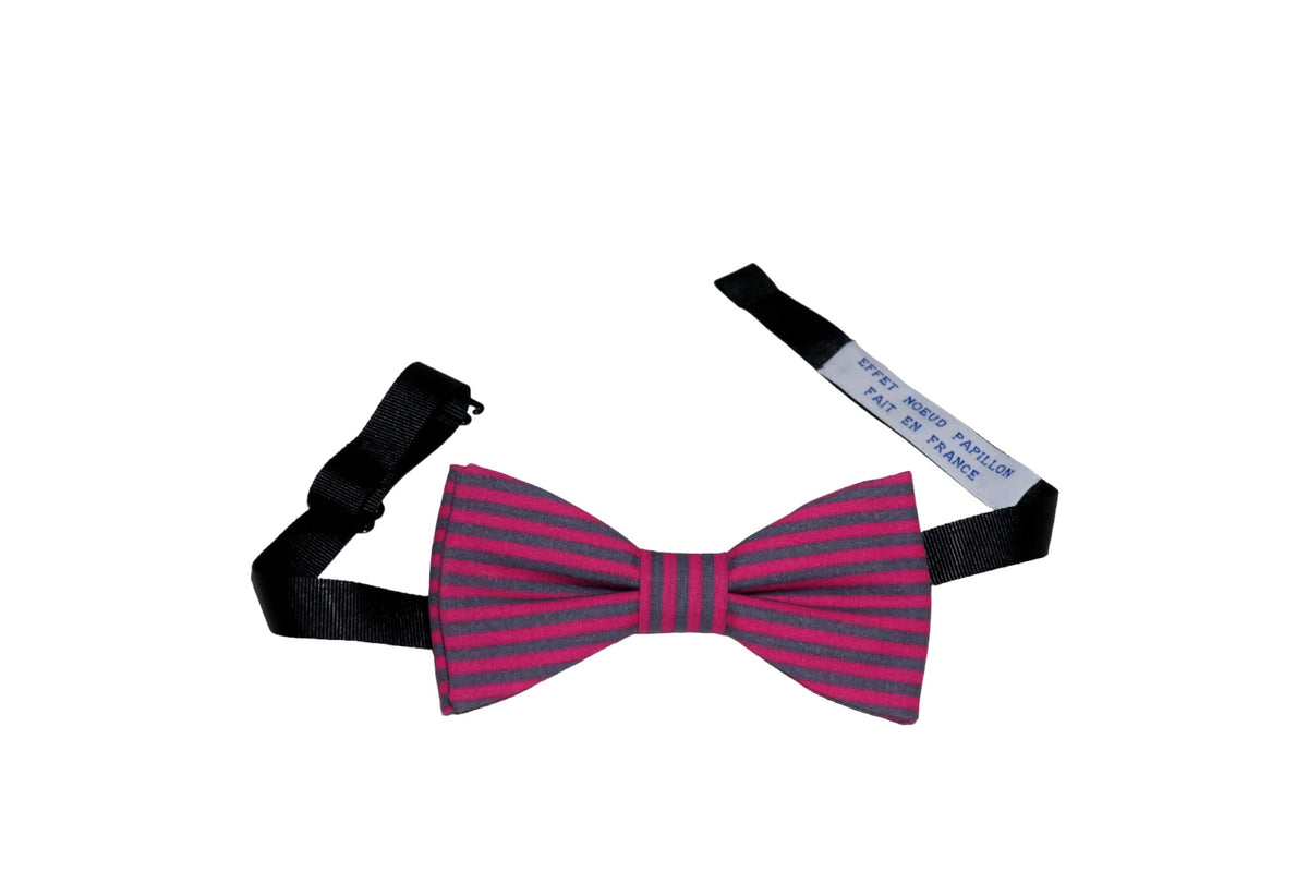 Noeud papillon rayé rose et gris - Effet Noeud Pap