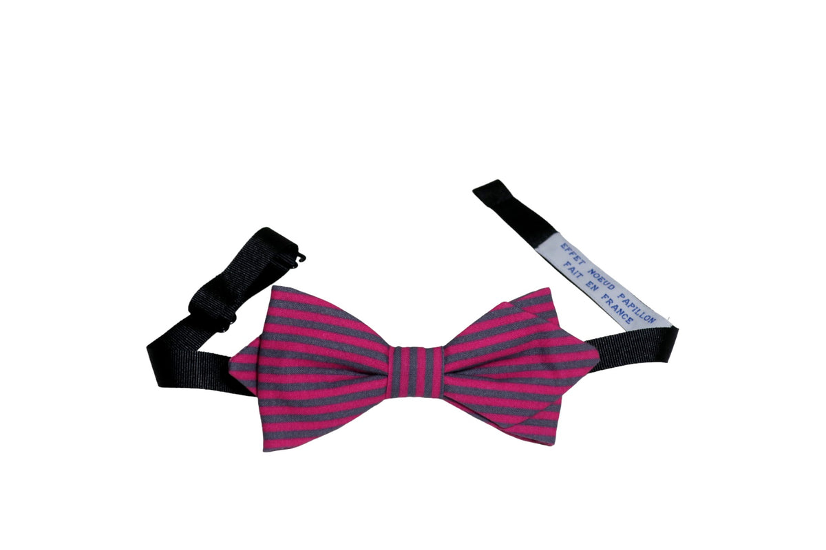 Noeud papillon rayé rose et gris - Effet Noeud Pap
