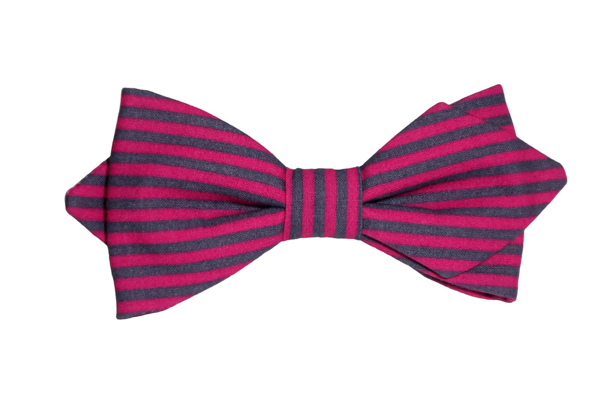 Nœud papillon rose et gris à rayures