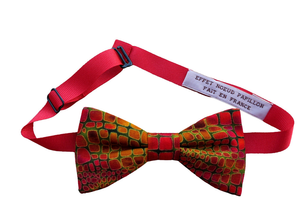 Noeud papillon rouge et vert motifs écailles - Effet Noeud Pap