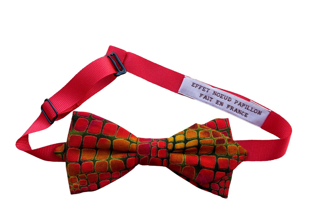 Noeud papillon rouge et vert motifs écailles - Effet Noeud Pap