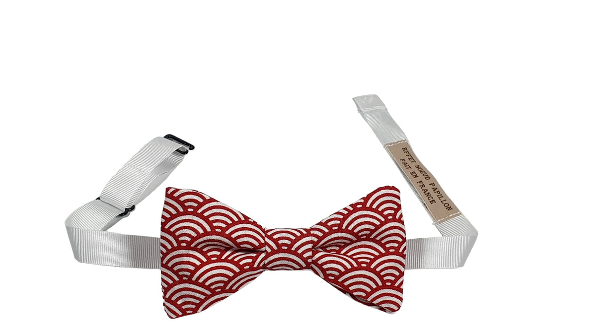 Noeud papillon japonais rouge motif "vagues"