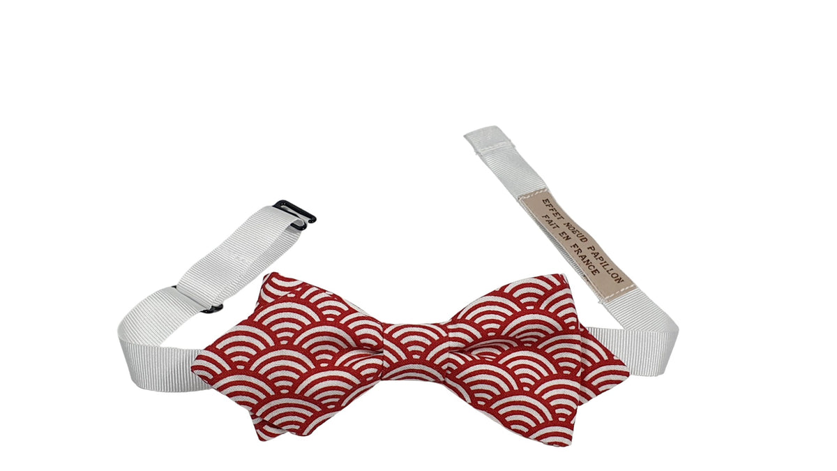Noeud papillon japonais rouge motif "vagues"