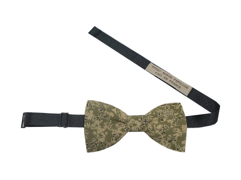 Noeud papillon soie sauvage vert kaki et beige - Effet Noeud Pap