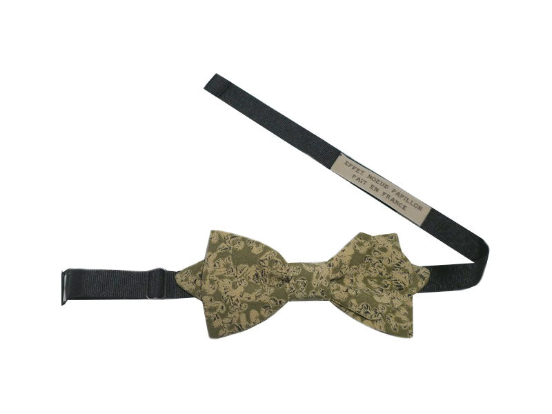 Noeud papillon soie sauvage vert kaki et beige - Effet Noeud Pap