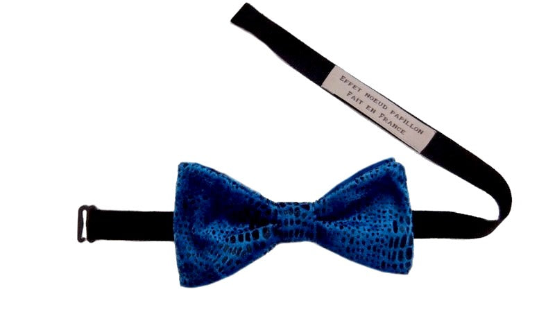 Noeud papillon velours bleu électrique motif animalier - Effet Noeud Pap