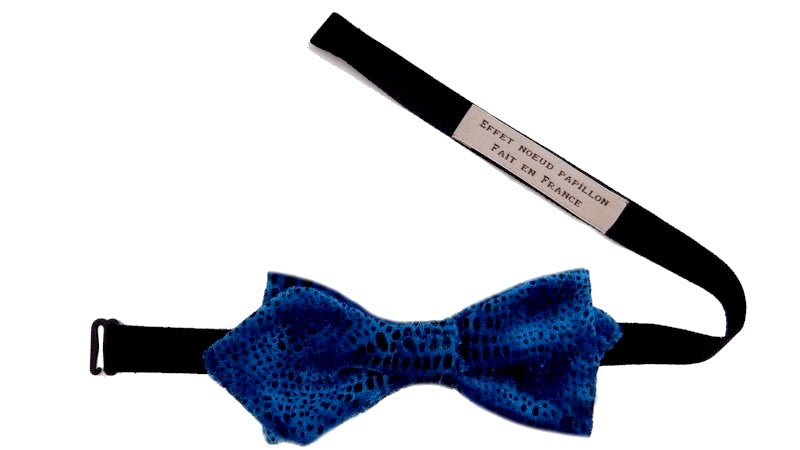 Noeud papillon velours bleu électrique motif animalier - Effet Noeud Pap