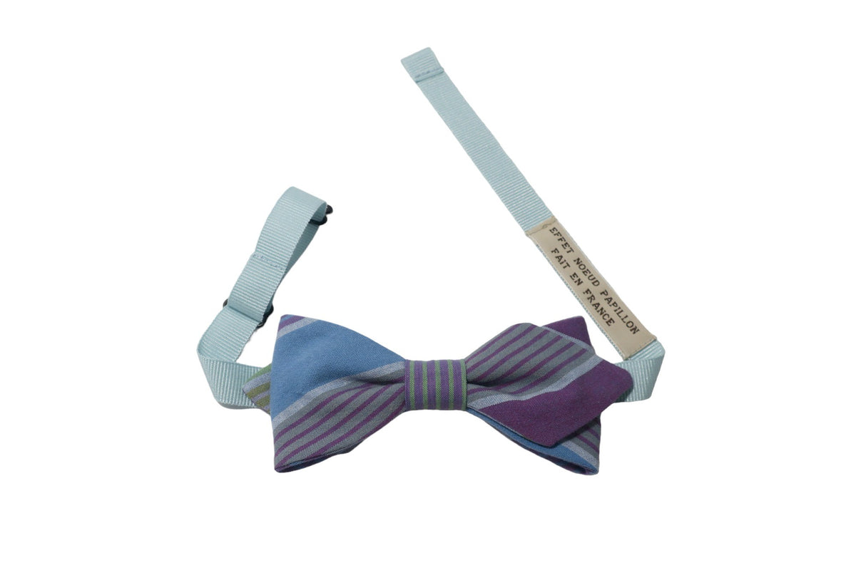 Noeud papillon rayé vert cèdre, violine et bleu - Effet Noeud Pap