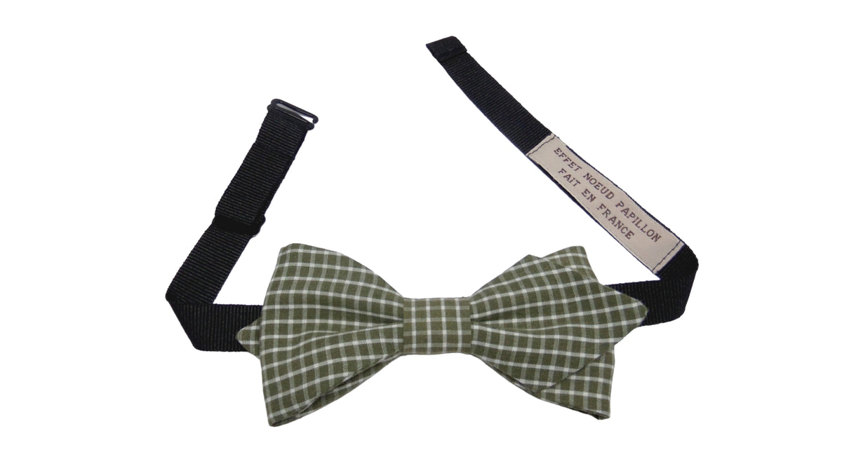 Noeud papillon à carreaux kaki et crème - Effet Noeud Pap