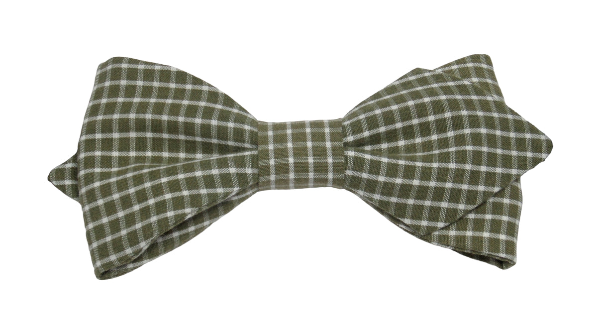 Nœud papillon vert kaki carreaux écrus