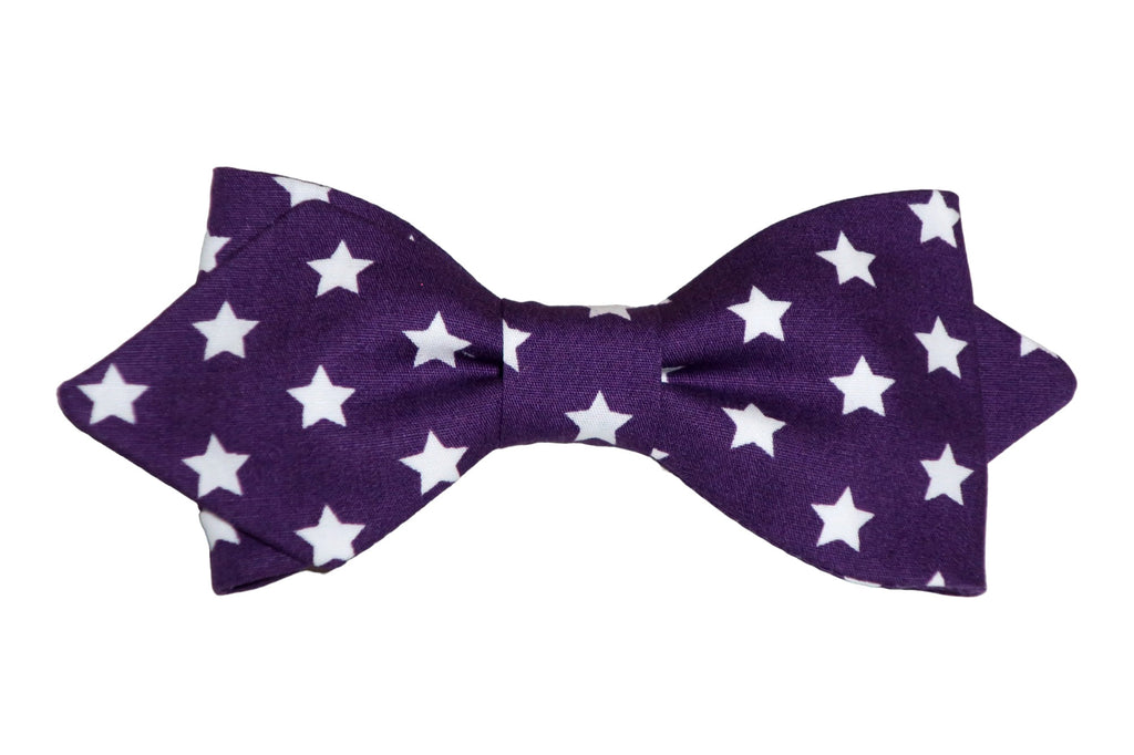Noeud papillon Violet étoiles blanches, forme à pointes