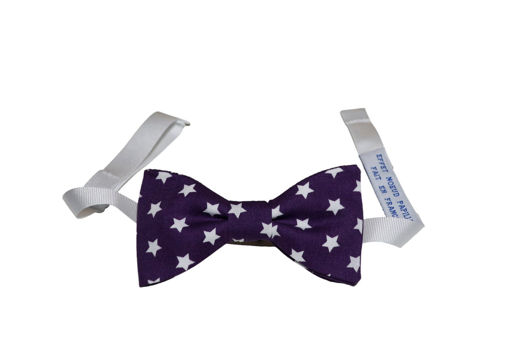 Noeud papillon Violet étoiles blanches monté sur son tour de cou réglable