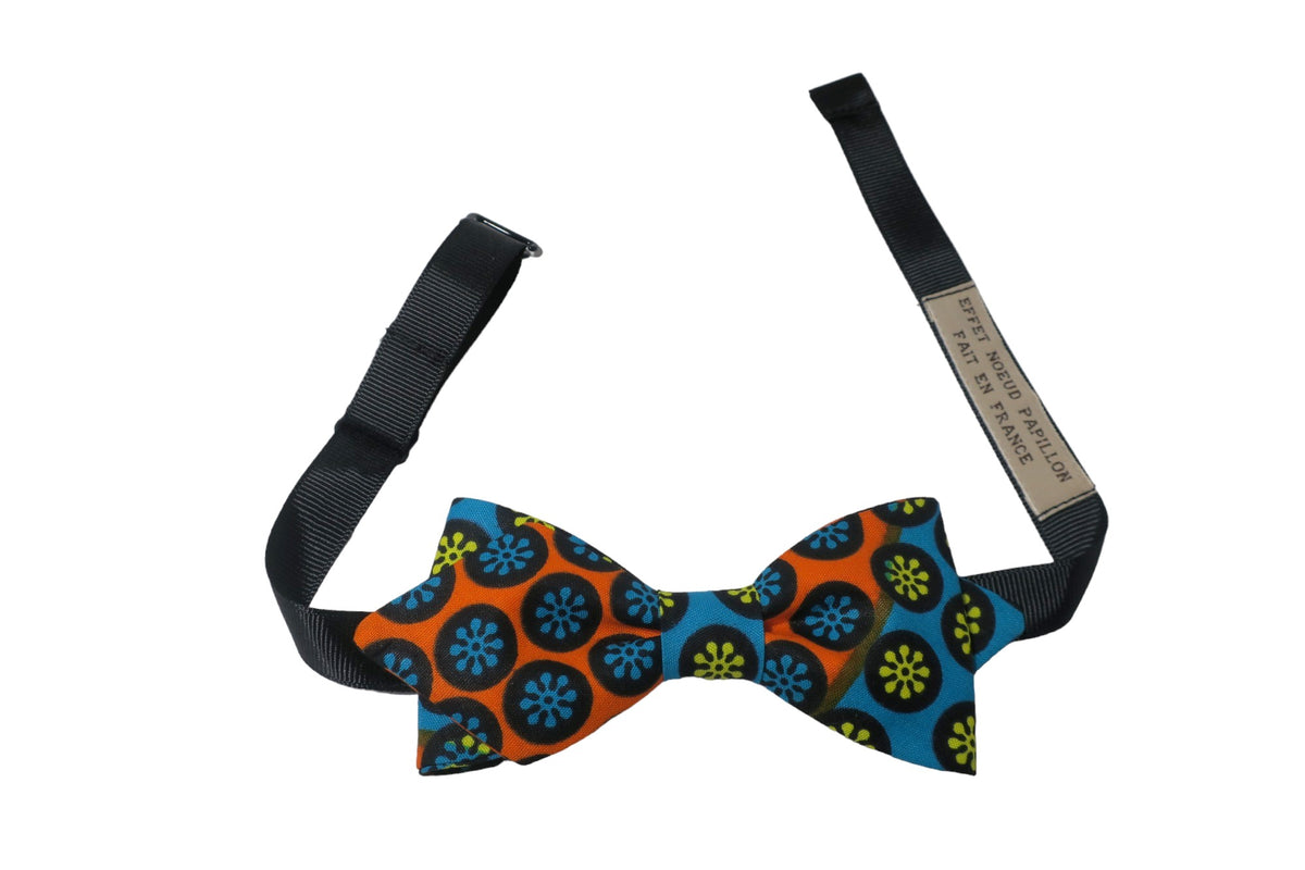 Noeud papillon wax orange, bleu, jaune et noir - Effet Noeud Pap