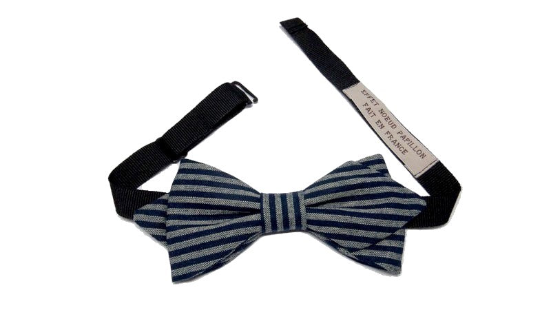 Noeud papillon rayé bleu et gris - Effet Noeud Pap