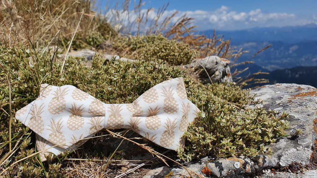 Noeud papillon blanc motifs ananas dorés - Effet Noeud Pap