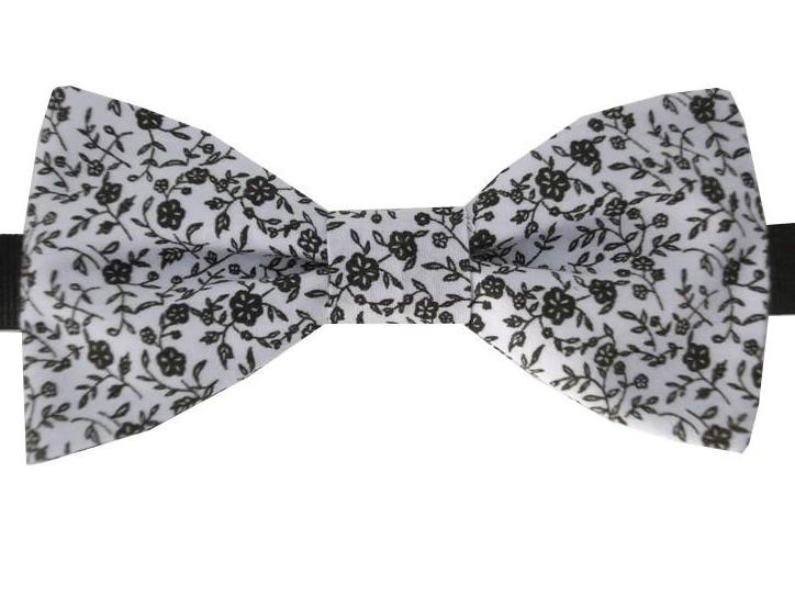 Noeud papillon fleuri noir et blanc Amaryllis - Effet Noeud Papillon