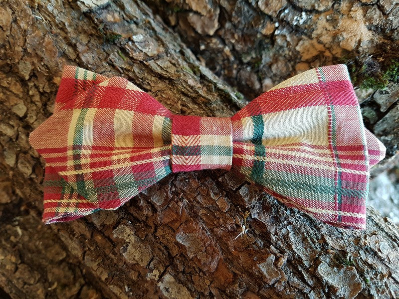 Noeud papillon à carreaux bordeaux, beige et vert - Effet Noeud Papillon