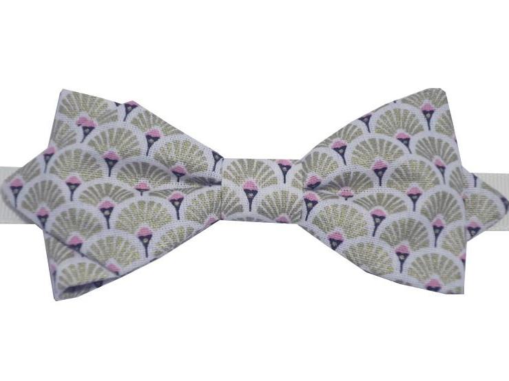 Noeud papillon japonais éventails dorés et rose - Effet Noeud Papillon