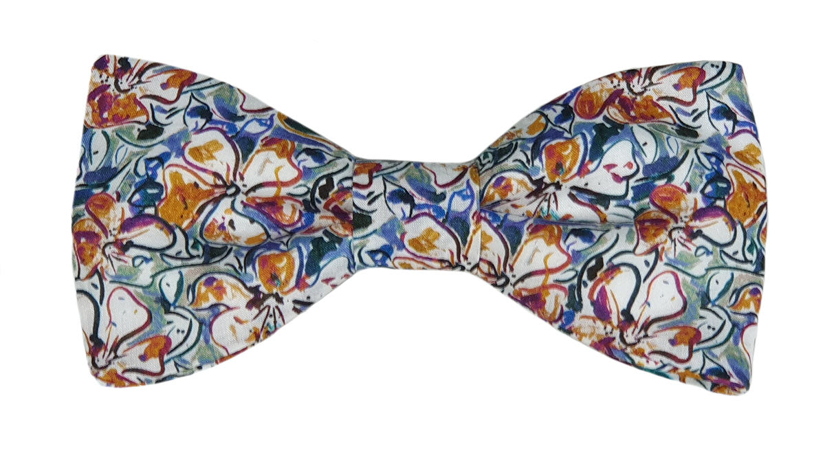 Noeud papillon Liberty blanc camel vert et bleu