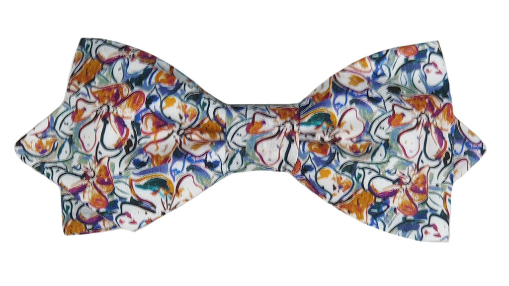 Nœud papillon Liberty blanc, camel, vert et bleu