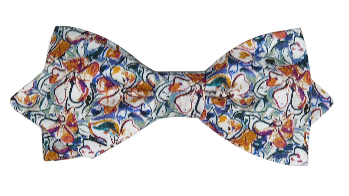 Nœud papillon Liberty blanc, camel, vert et bleu