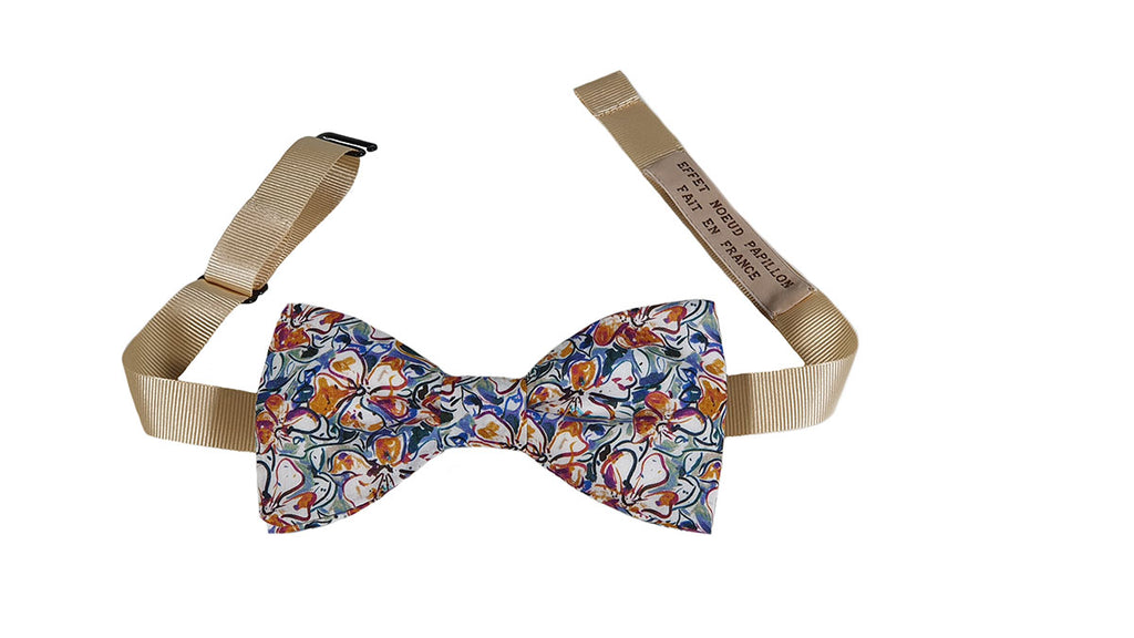 Noeud papillon Liberty blanc camel vert et bleu avec tour de cou réglable