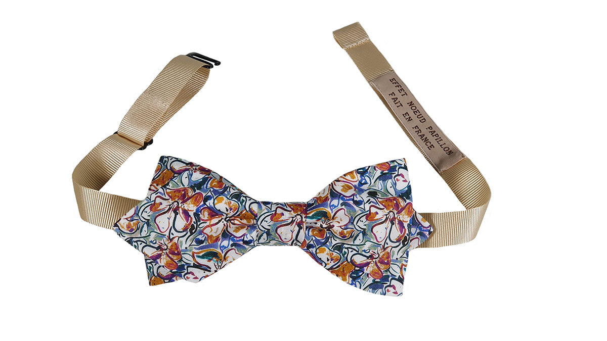 Noeud papillon Liberty blanc camel vert et bleu