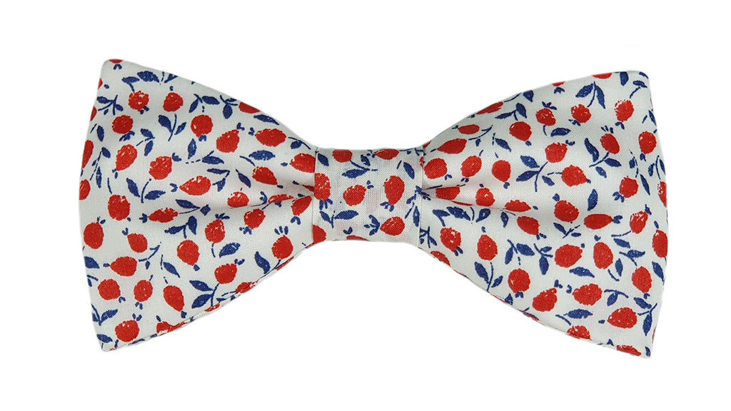 Noeud papillon Liberty blanc fleurs rouges