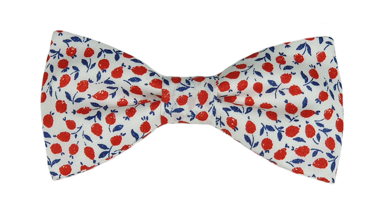 Noeud papillon Liberty blanc fleurs rouges