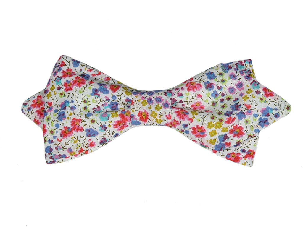 Noeud papillon Liberty rose et bleu, forme à pointes