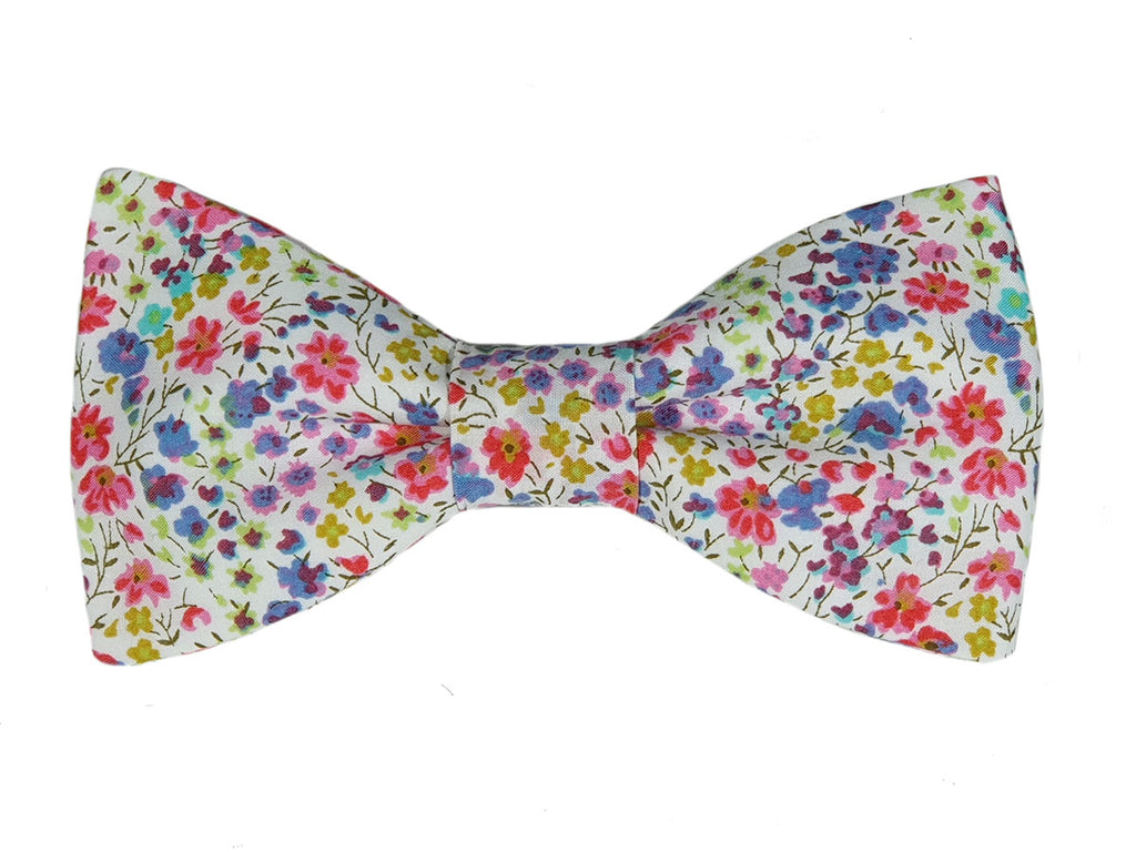 Nœud papillon Liberty bleu, rouge et moutarde