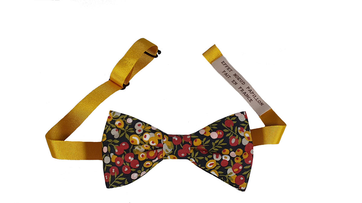 Noeud papillon Liberty bordeaux, moutarde et kaki