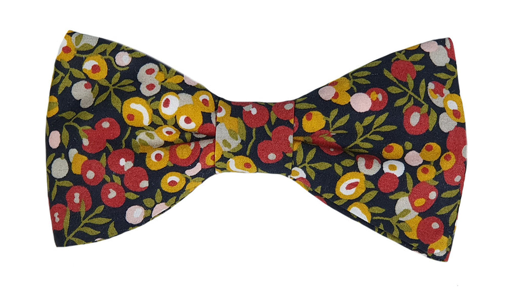 Noeud papillon Liberty bordeaux, moutarde et kaki