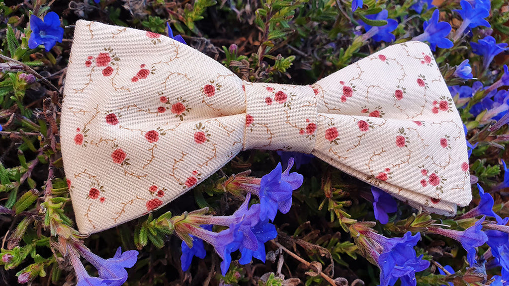 Noeud papillon crème fleuri rose et bordeaux chic et naturel