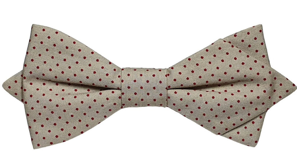 Noeud papillon beige à pois bordeaux - Effet Noeud Pap
