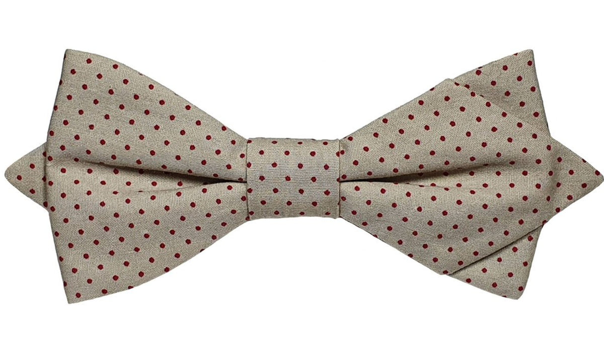 Noeud papillon beige à pois bordeaux - Effet Noeud Pap