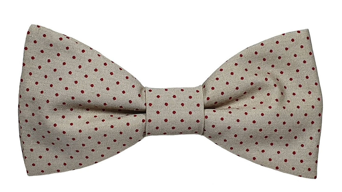 Noeud papillon beige à pois bordeaux