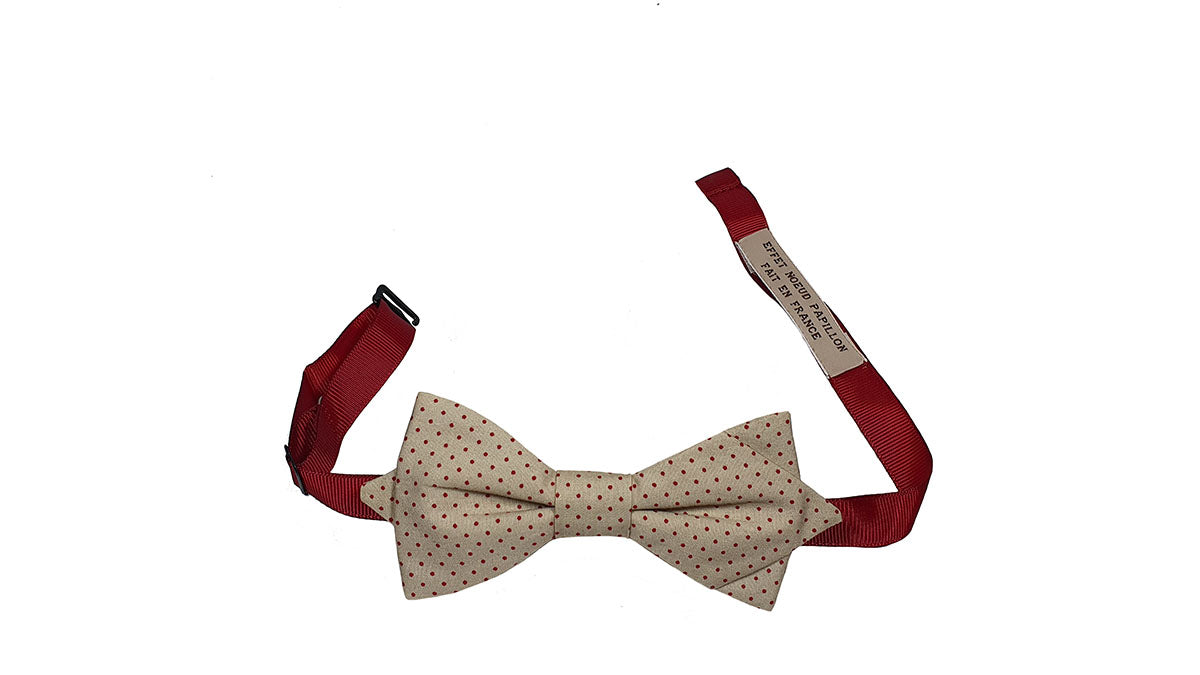 Noeud papillon beige à pois bordeaux - Effet Noeud Pap