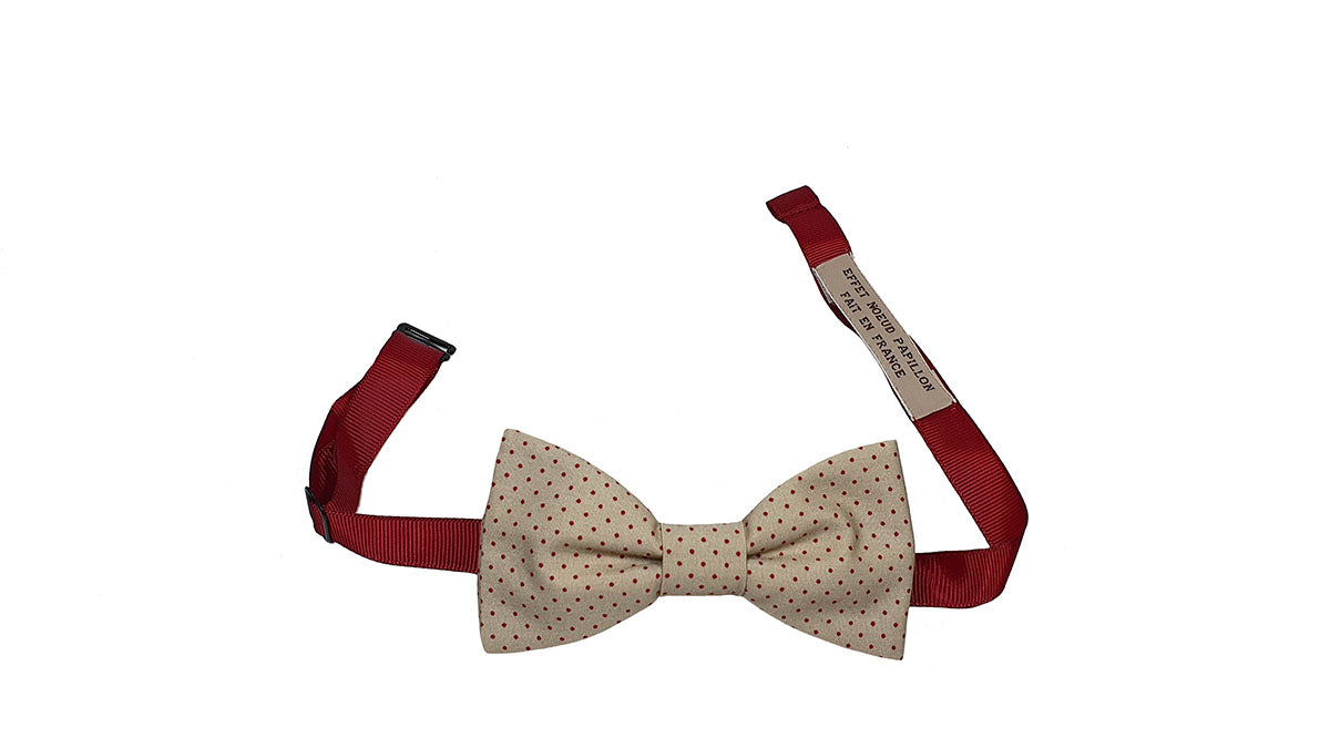 Noeud papillon beige à pois bordeaux - Effet Noeud Pap