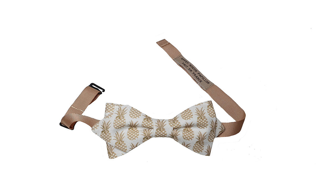 Noeud papillon blanc motifs ananas dorés - Effet Noeud Pap