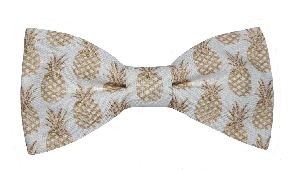 Noeud papillon blanc motifs ananas dorés - Effet Noeud Pap