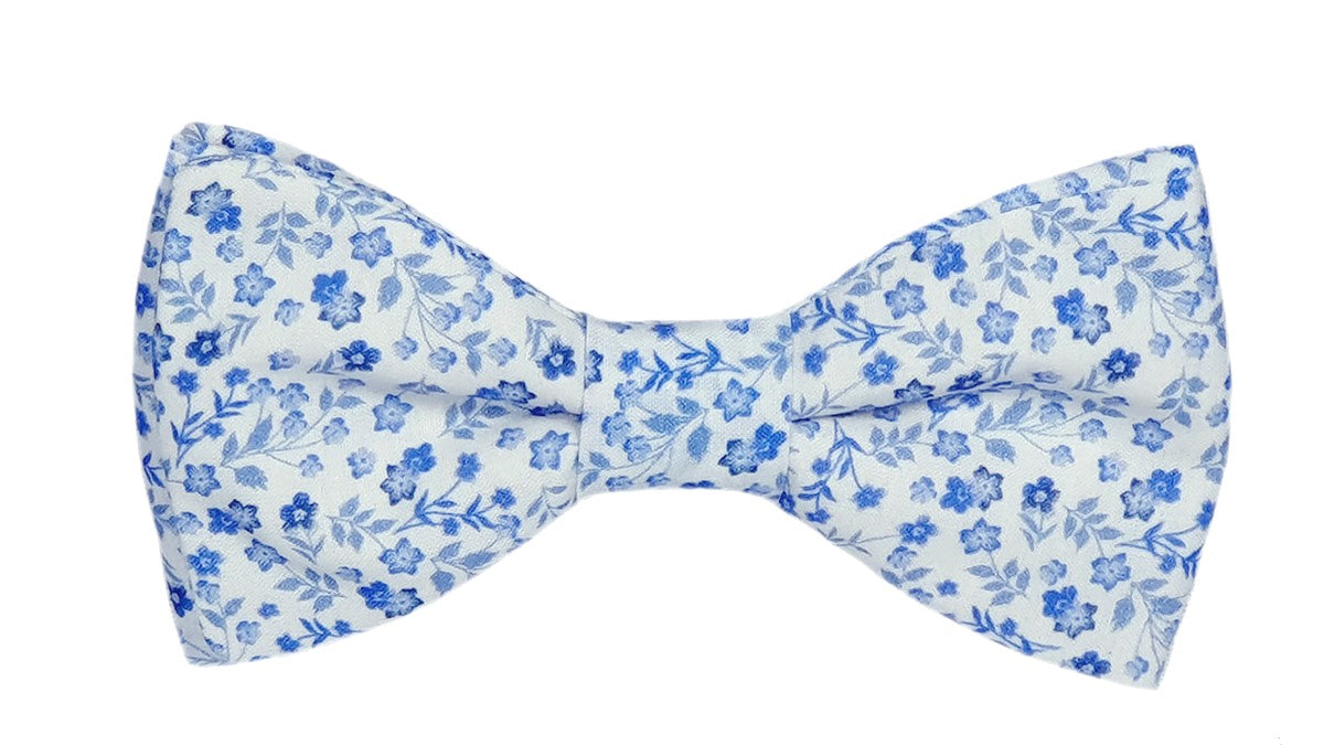 Noeud papillon blanc fleurs bleues - Effet Noeud Pap