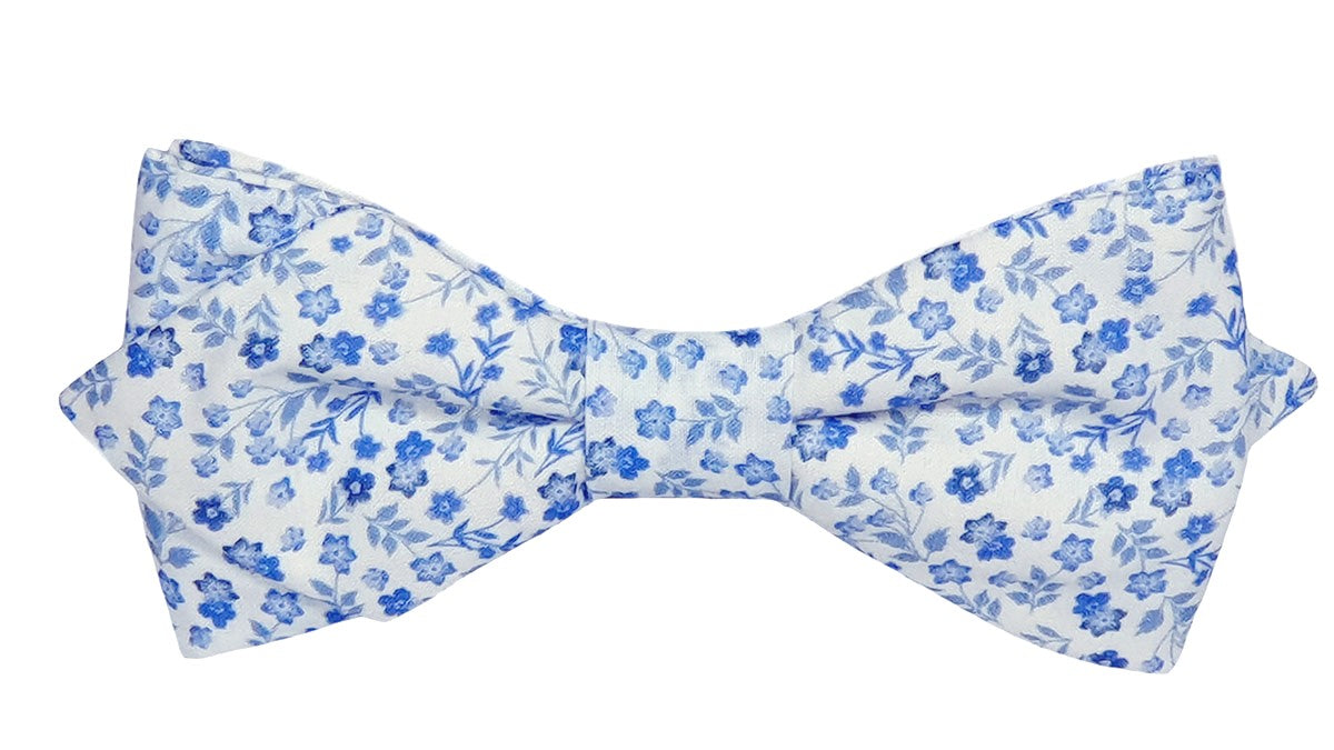 Noeud papillon blanc fleurs bleues - Effet Noeud Pap