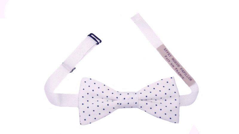 Noeud papillon blanc à pois bleus - Effet Noeud Pap