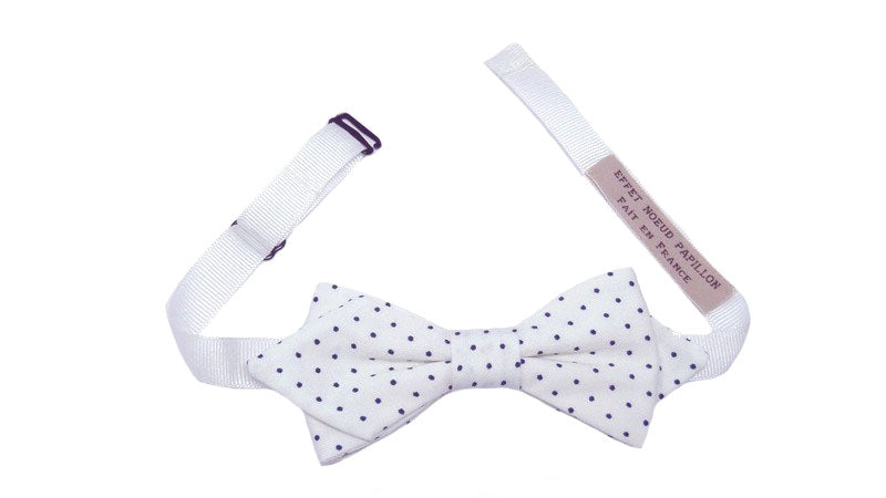 Noeud papillon blanc à pois bleus - Effet Noeud Pap